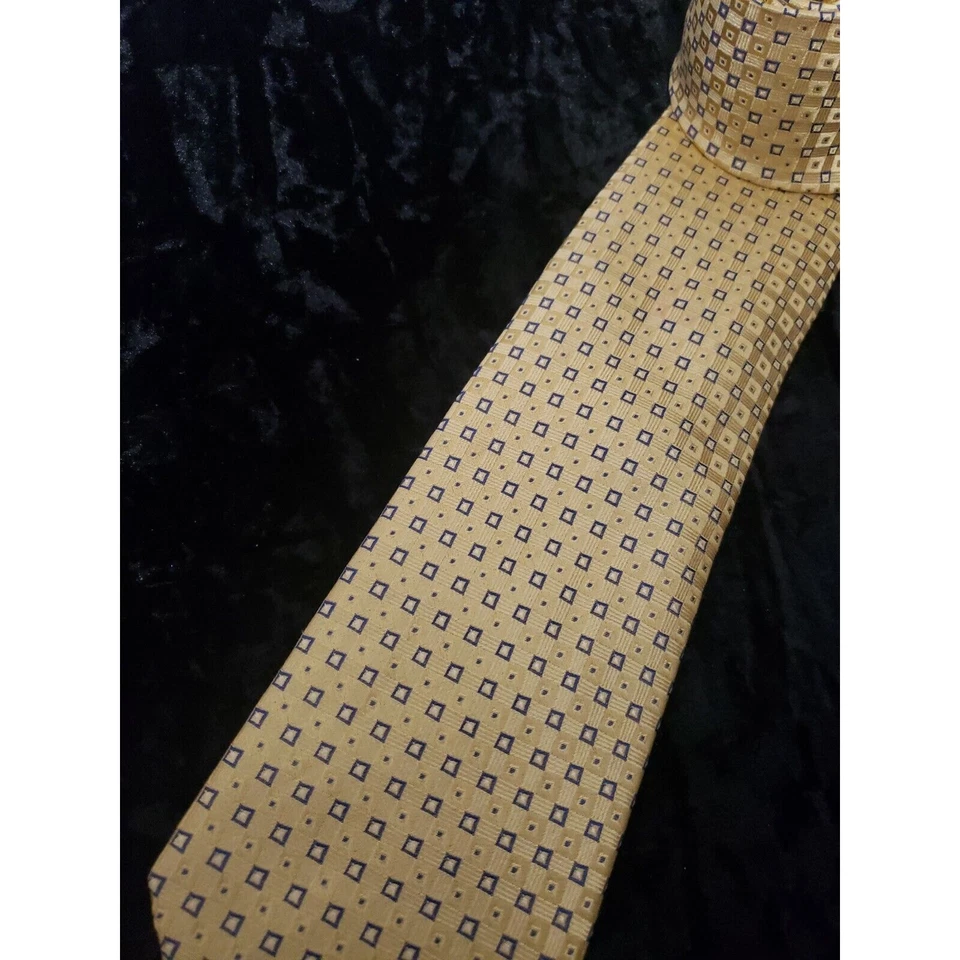 Corbata de cuello a cuadros Saddlebred para hombre amarillo azul seda hecha en EE. UU. ropa profesional XL Foto 2 de 4