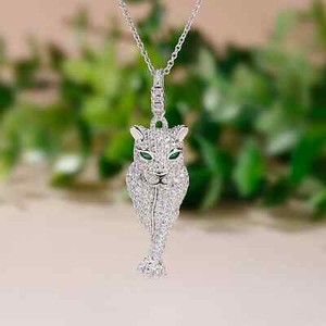 Authentic Real Moissanite 2.00Ct 14K Yellow Gold Plated Silver Leopard Pendant 18"3