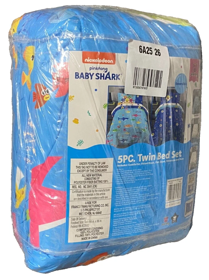 !哇! 全新 BABY SHARK 5 件套 双人床 包 被子和床单套装 — 第 2/4 张图片
