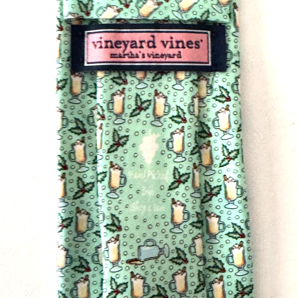 Corbata de cuello verde niebla ponche de huevo Vineyard Vines para hombre vacaciones de Navidad acebo fiesta divertida Foto 3 de 4