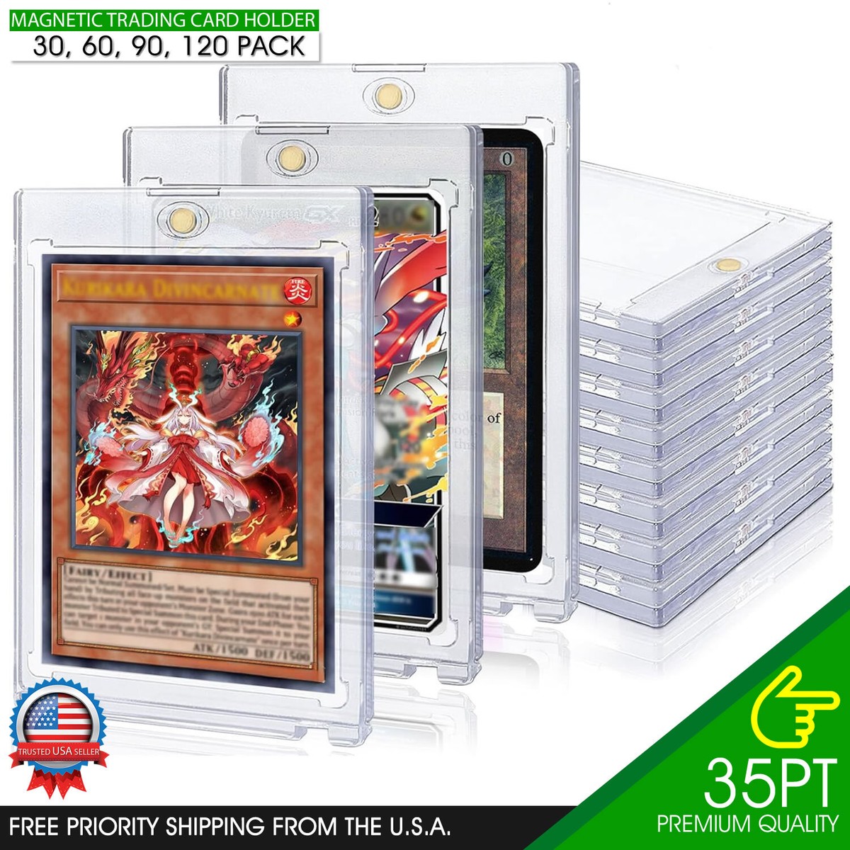 30 Pack Magnetic Trading Sports Card Holders 35pt One-Touch UV