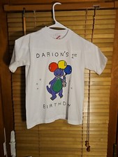 Vintage 90s Jerzees Barney Dinosaur Homemade Tee T Shirt Kids M Cute Folk Art