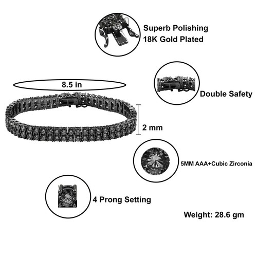 5.55 Ctw. VVS1/D Zirconia Onyx Black Finish 8mm/2 Row Tennis Link Chain Bracelet - Picture 6 of 26