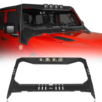Windshield Frame Cover Amor Set w/ 4 LED Light Fit 2018-2026 Jeep Wrangler JL JT