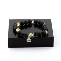 Steine Und MinéRaux. Armband Citrin Du Brazilien + Perlen Lava 8 Mm. Made In