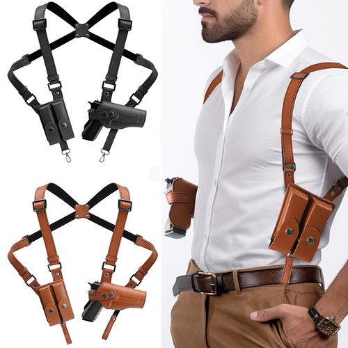 Leather General Vertical Gun Holster Shoulder Holster Adjustable Right Hand - Picture 2 of 9