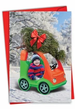 1 Funny Christmas Greeting Card w/ Envelope-Merry Christmas Holiday Toy Car Tree