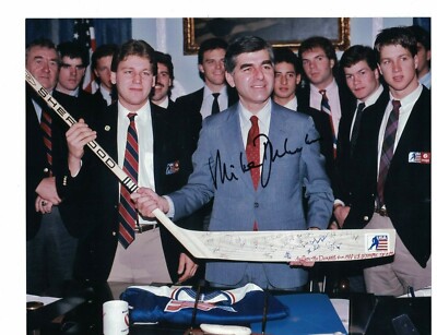 Mike Dukakis With 98 Olympic Hockey Team Signed 8'' x 10'' Photo W/Our COA