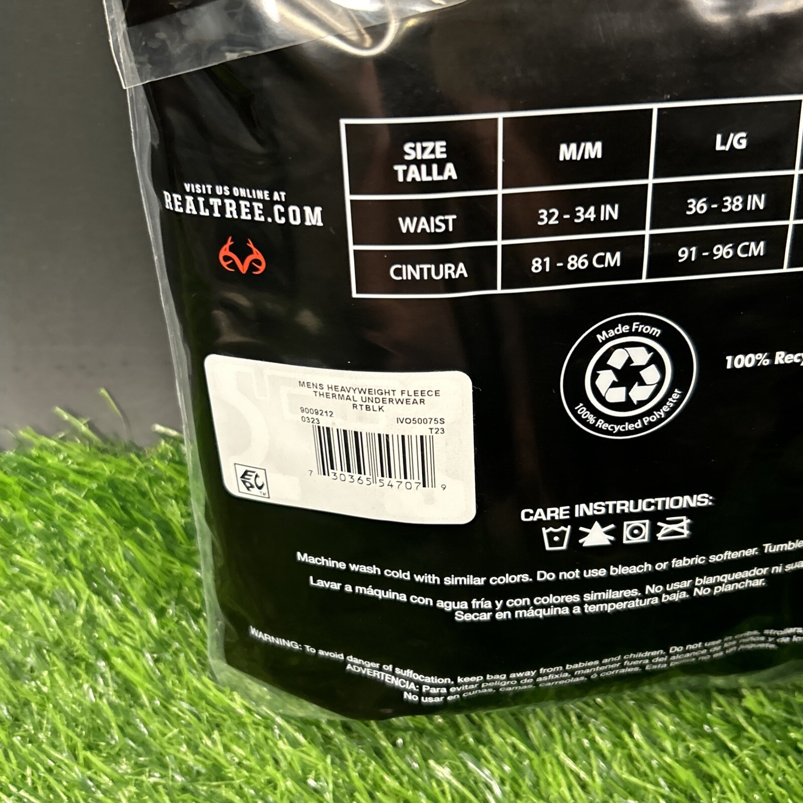 Realtree Heavyweight Fleece Thermal Mens Extra Large Black Base Layer