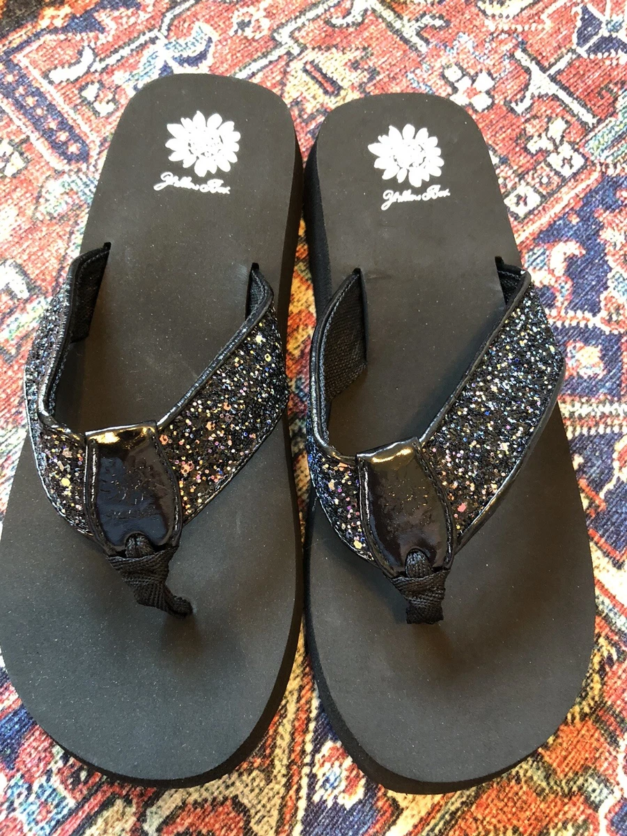 Yellow box sequin flip best sale flops