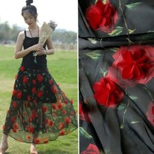 3D Embroidered Flower Sheer Chiffon Fabric Bridal Wedding Dress Cloth 100 150 cm