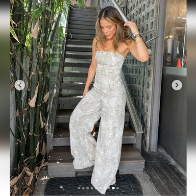 NWT ZARA PRINTED LINEN BLEND WIDE JUMPSUIT Size XS Bloggers