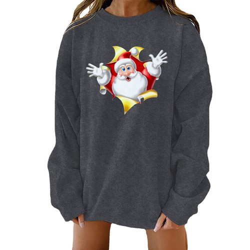 Damen Weihnachtsmann Print Langarm Pullover Sweatshirt T-Shirts Pulli Oberteil Weihnachten - Bild 14 von 15