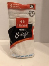 Hanes Mens Briefs Size 42 White Underwear Preshrunk Cotton Pack Of 3 1997 New