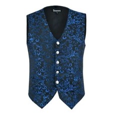 Premium Mens Designer Stylish Casual Brocade Blue Vest Usa Sizes