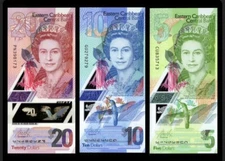 East Caribbean 3 Pcs SET 5, 10, 20 Dollars, 2019 P-New QE II Polymer UNC