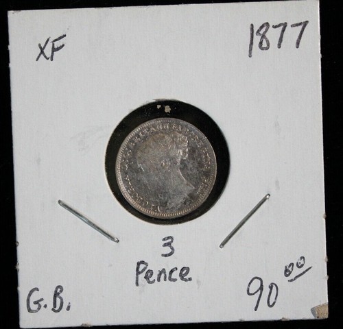 1877 3 Pence Great Britain .042 Silver "XF" Nice Silver Coin! - Picture 3 of 6