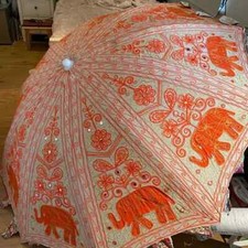 Elephant Garden Umbrella Indian Handmade Embroidery Large Parasols Outdoor Decor