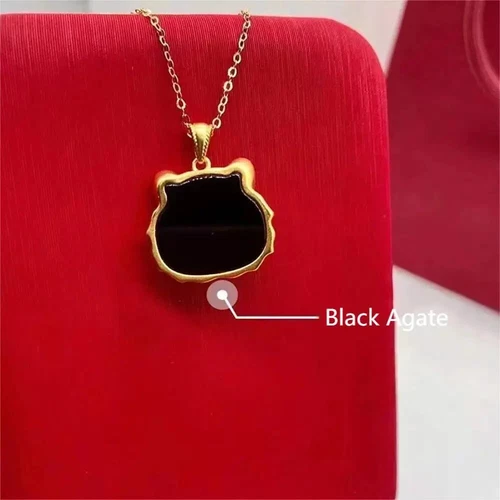 18K Solid Gold Agate Inlay Pendant Tiger Head Zodiac Charm Jewelry - Picture 6 of 9