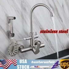 Stainless Steel Commercial Sink Faucet Wall Mount 360°Rotation Kitchen Faucet US