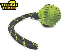 HAPPYPET GALACTIC TOUGH DURABLE DOG PUPPY BALL ON ROPE TOY TUG FETCH 2.5"