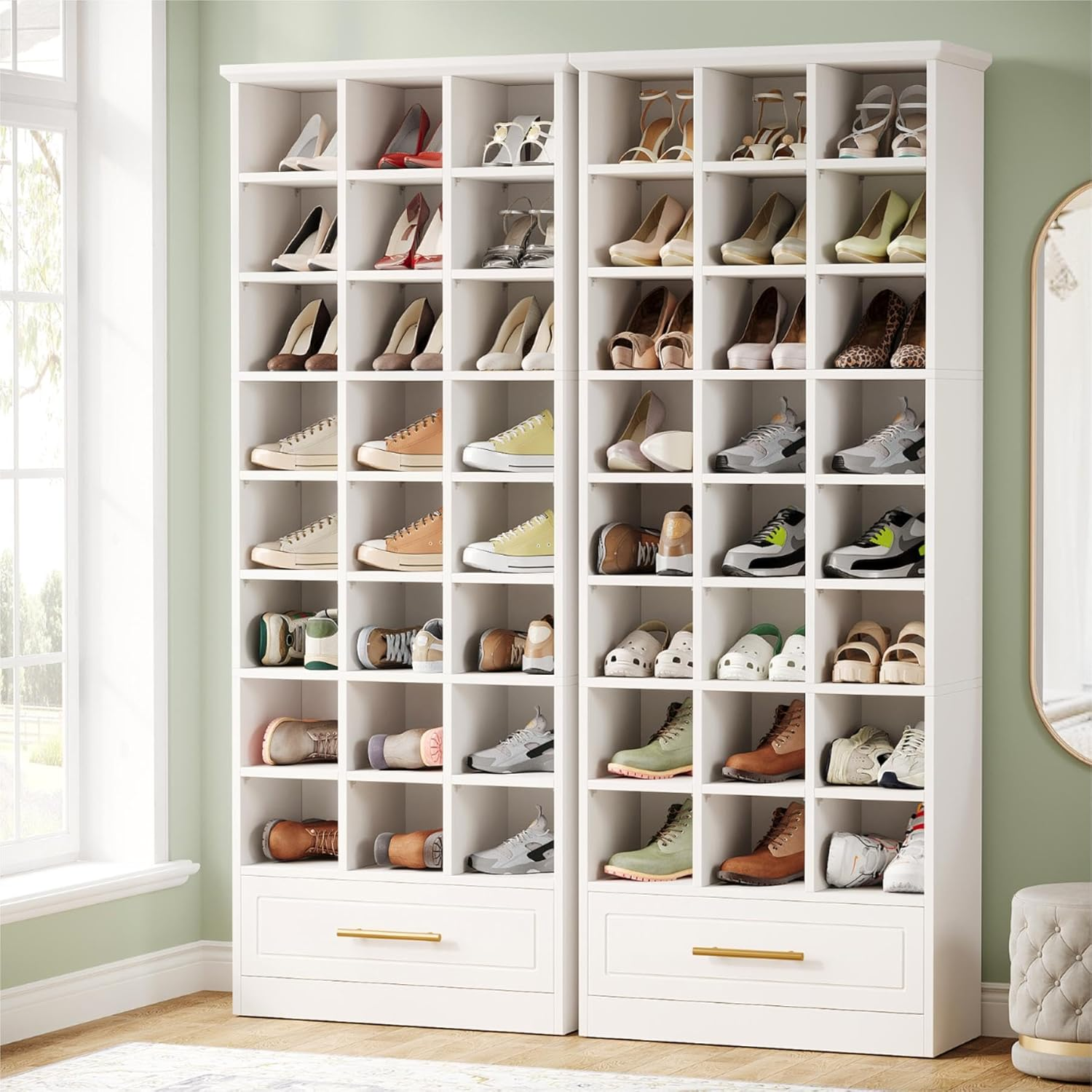 71-Inch Tall 9-Tier Wooden Shoe Storage Cabinet Freestanding Shoe Rack Organizer