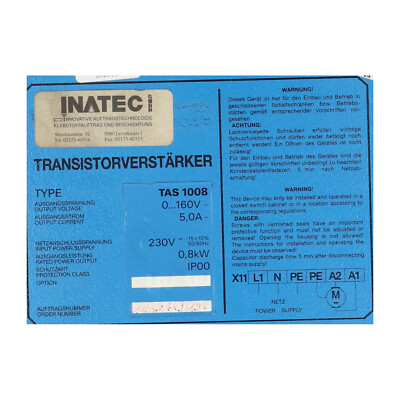 Inatec TAS1008 Input Power Supply 230V Variable Speed Drive Used UMP