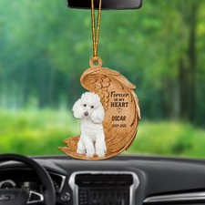 White Toy Poodle Angel Car Ornament, dog memorial Angel Wings Christmas Ornament
