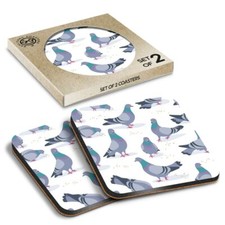 2 x Boxed Square Coasters - Pigeon Bird Cartoon Pattern  #15995