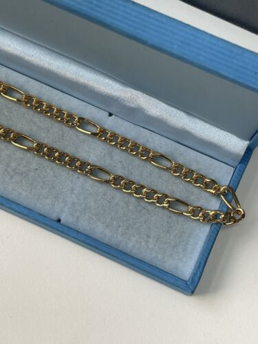 New 9ct 9k GOLD Plated 18.75" Figaro Chain 5mm T Bar Pendant Necklace 16.7g - Picture 7 of 22