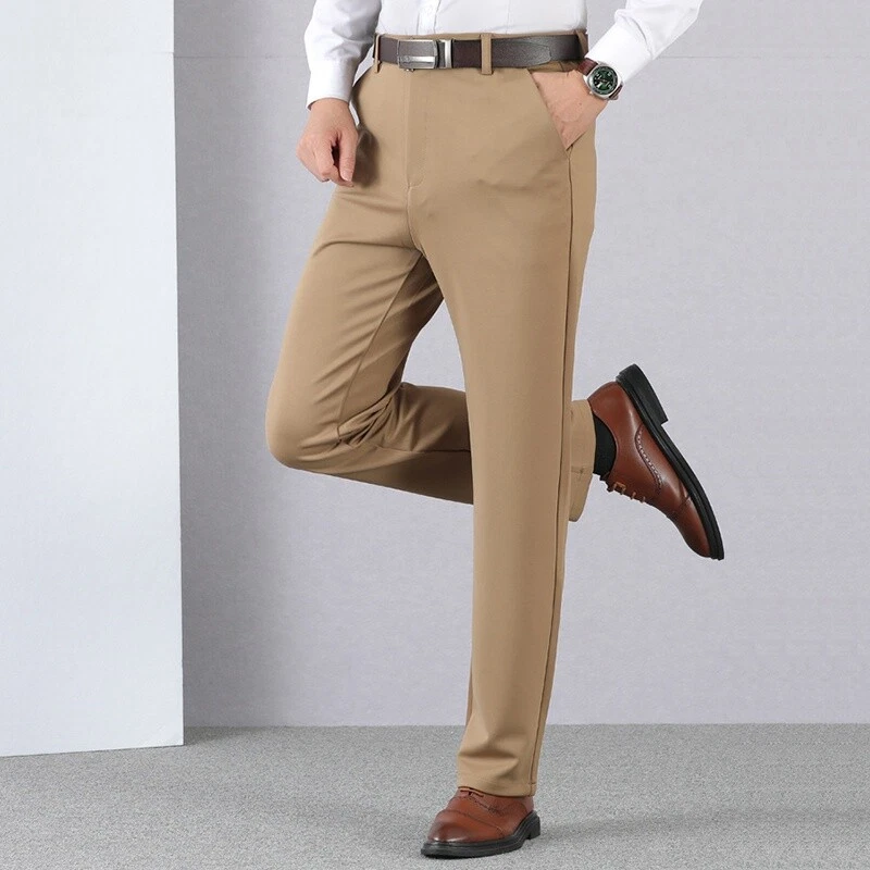 Men Summer Office Formal Pants Business Dress Work Trousers High Waist Plain