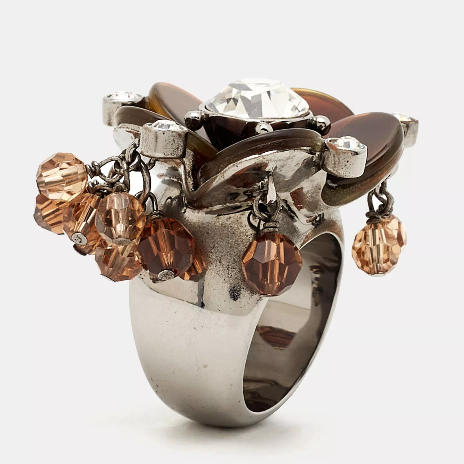 Bague en perles de cristal résine Dior ton argent taille 55