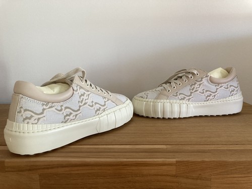 FENDI Force sneaker 38,5 bianco/beige basse jacquard FF tessuto pelle scarpe donna - Foto 11 di 24