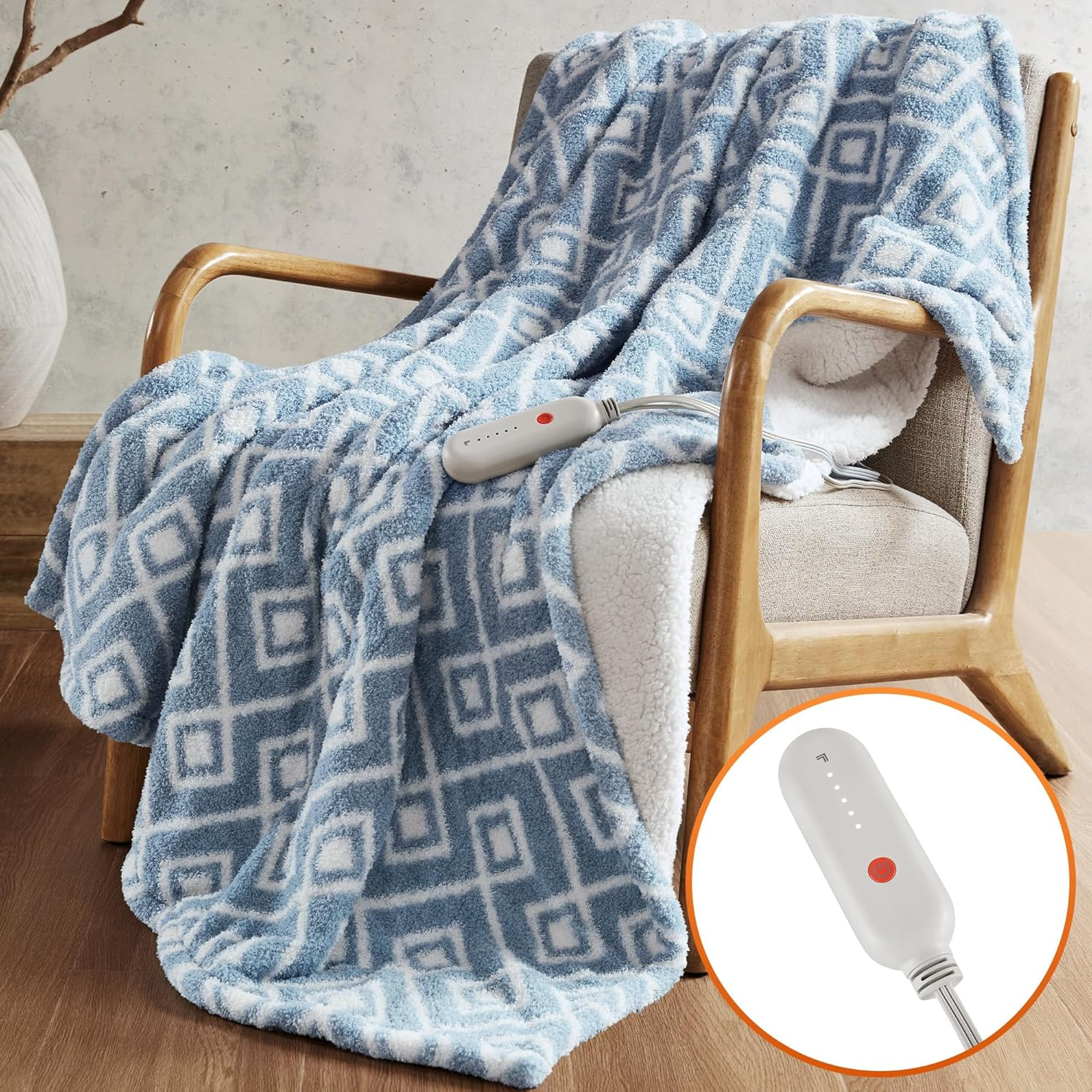 Soft Reversible Heated Electric Throw Blanket - Warm Feathersoft Sherpa