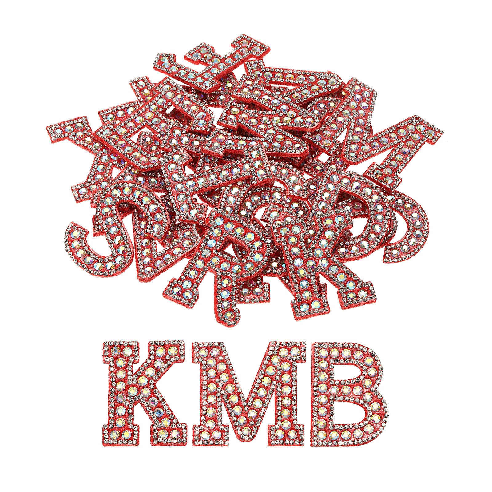 26Pcs Iron on Patch Decorative A-Z Rose Red Glitter Alphabet Applique Rhinestone