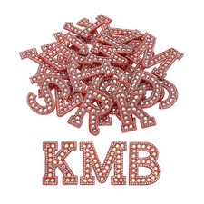 26Pcs Iron on Patch Decorative A-Z Rose Red Glitter Alphabet Applique Rhinestone