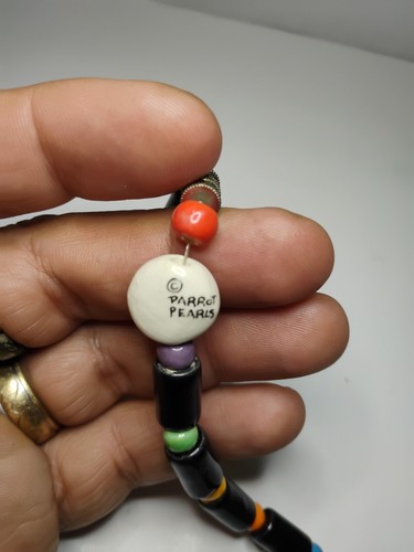 Vintage Toucans Pearls Beaded Ceramic Parrot Choker Necklace Vibrant Colors 20" - Picture 5 of 12
