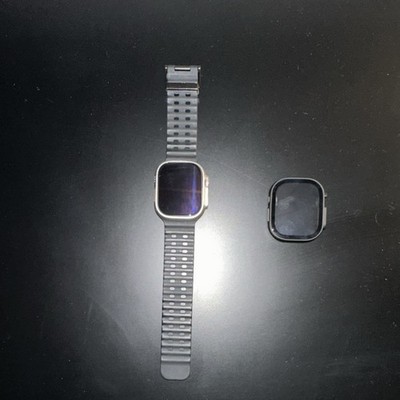 Apple Watch Ultra Titanium 49mm Silver Case Gray Silicone Band GPS Waterproof