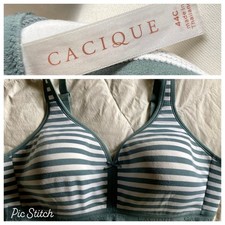 Cacique Lightly Lined No Wire Bra 44C Stripe Sage Green White EUC Curvy Playful