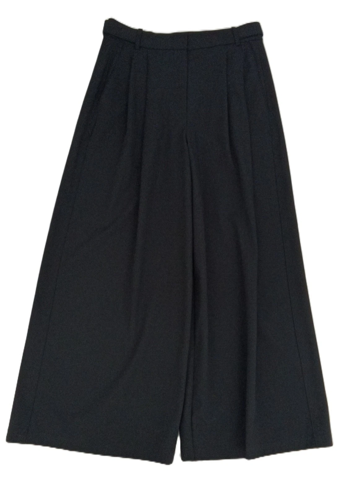 M&S Women's Trousers Black Adjustable Wool Mix Wide Leg Pleated High Rise New
