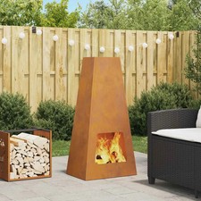 WALPLUS Tall Fire Pit 50x35x100 cm Outdoor Weathering Steel Patio Fireplace