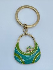 Gold Tone Enamel Handbag Keychain AB Crystal Purse Charm Green Blue Bag Charm