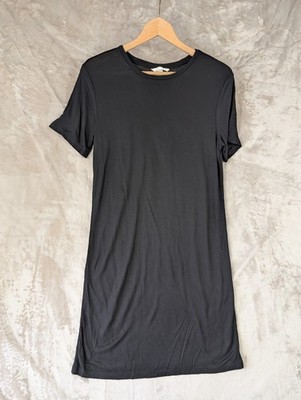 H&M Basic Damen Schwarz T-Shirt Kleid Kurzarm Rundhals Viskose Uk XS S Mini
