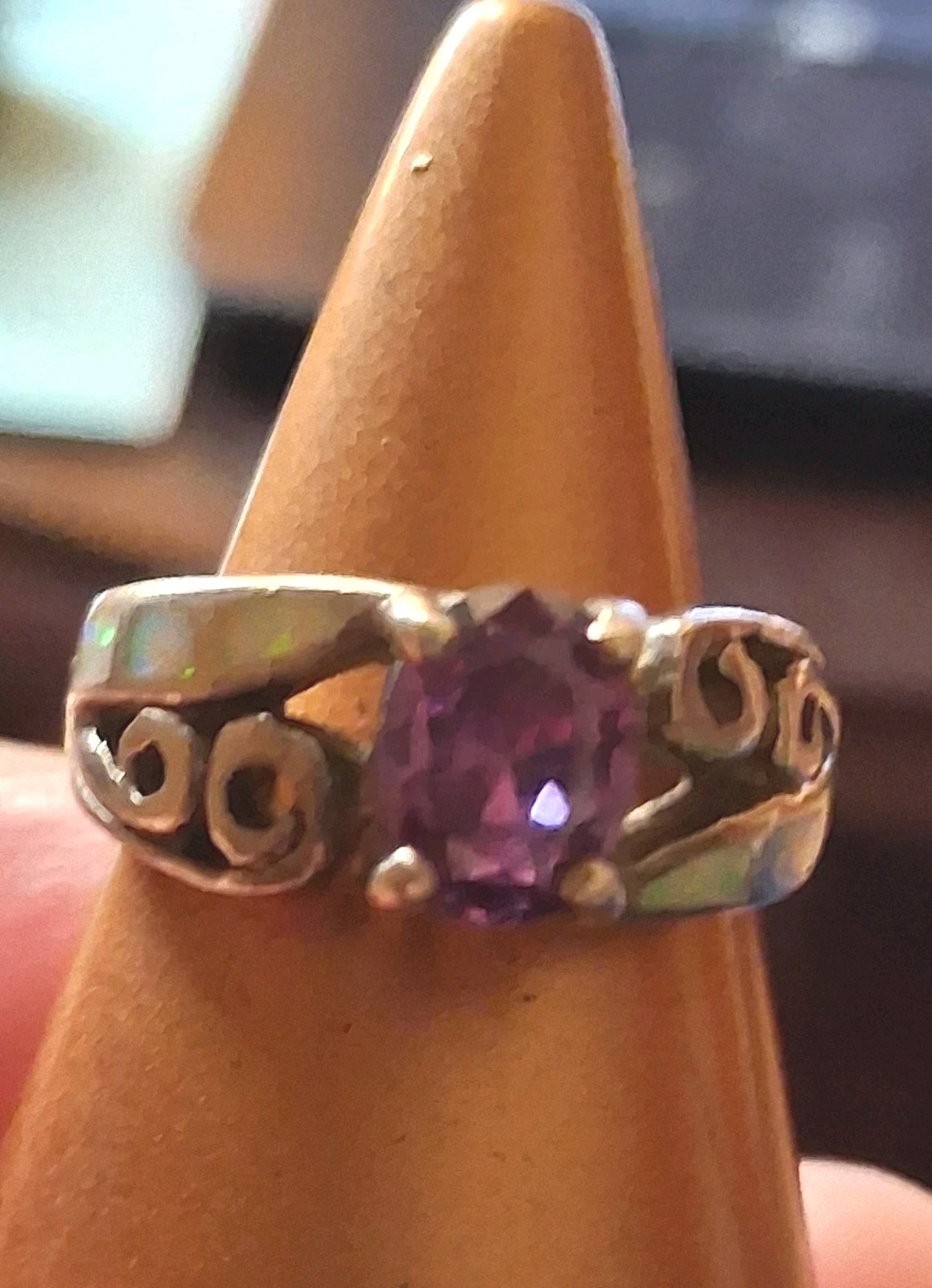 Amethyst & Fire Opal Inlay Solid 925 Sterling Sil… - image 7