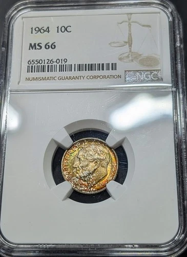 1964-P Roosevelt Dime Ngc MS/66 Awesome Toned Gem Coin