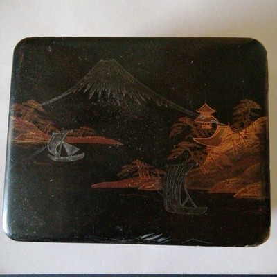 Vintage japanische Lackschatulle Maki-e Landschaft Mt. Fuji Edo Period Style