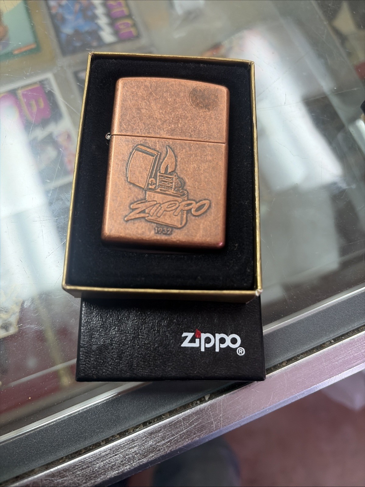 ZIPPO 1996 ZIPPO LOGO 1932 ANTIQUE COPPER FINISH LIGHTER SEALED IN BOX 718H