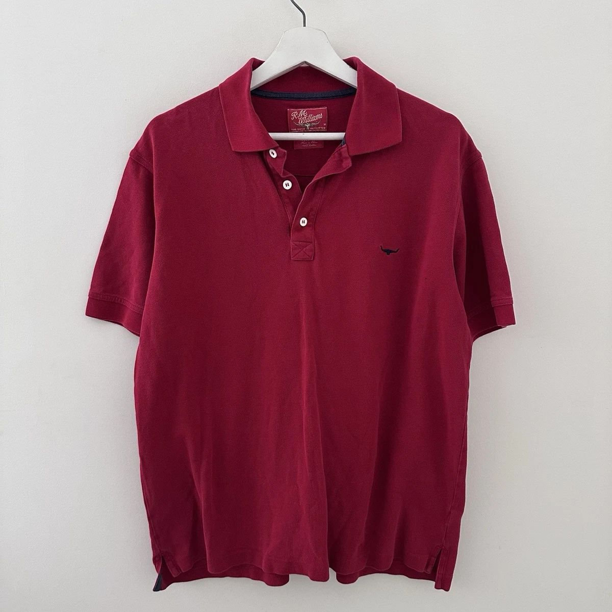 R.M Williams Men’s Short Sleeve Red Polo Shirt - Collared Classic Fit Medium