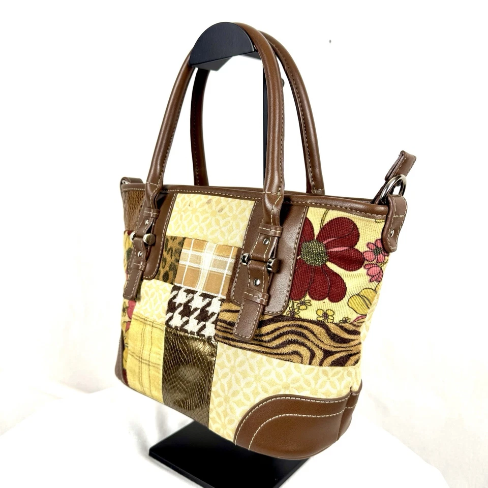 Relic By Fossil Handbag Purse Tote Patchwork & Brown Leather Satchel Authentic - Image 4 of 4