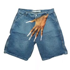 Summer Hip-Hop Print Denim Shorts Men Wide Leg Jeans Straight-Leg Pants